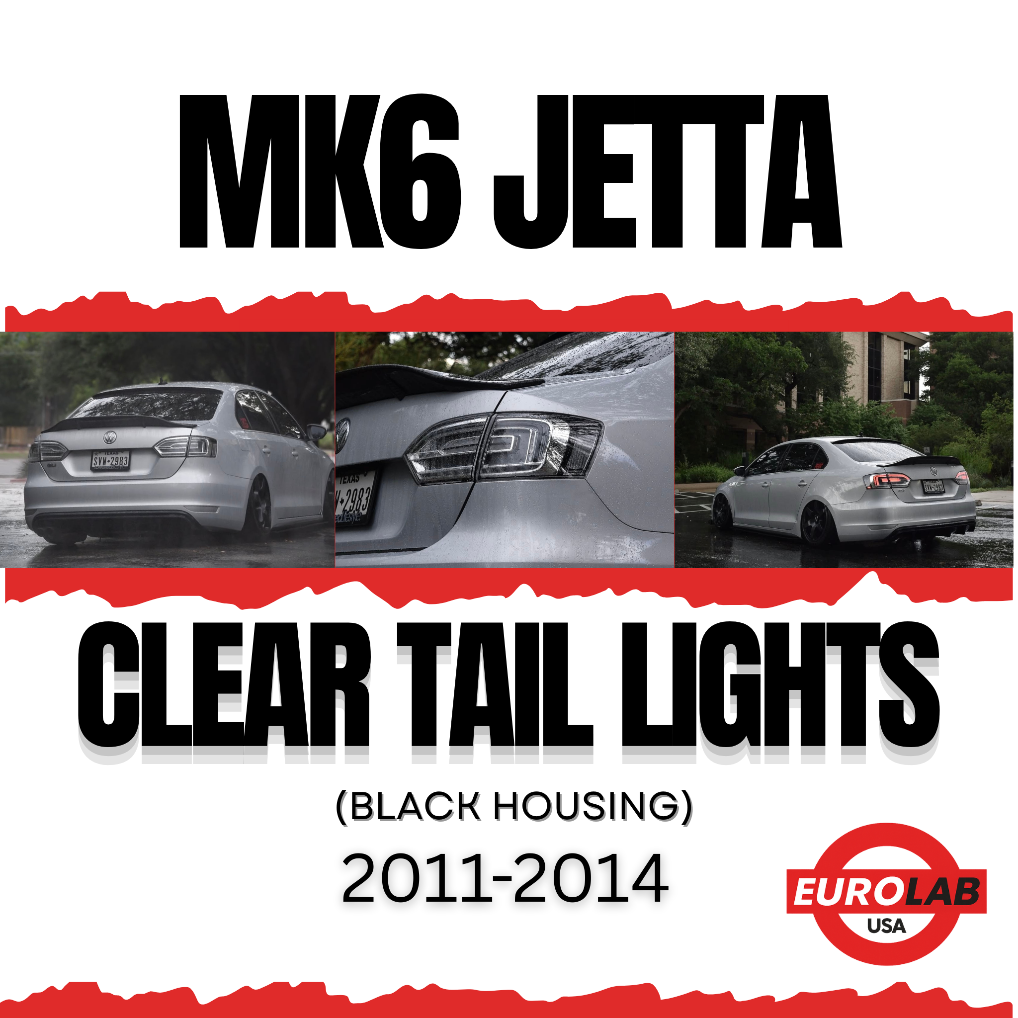 EuroLab MK6 Jetta LED Clear Tail Lights – (2011–2014) Black Housing